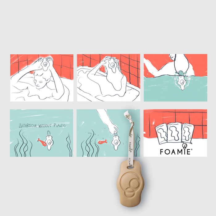 Storyboard zu einer Produktanimation für feste Seife.